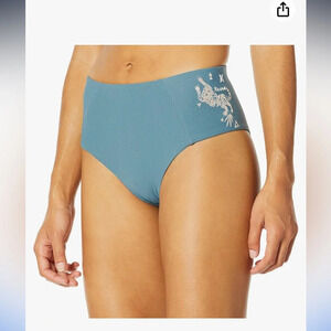 Hurley high waisted embroidered tiger bikini bottoms blue NWOT